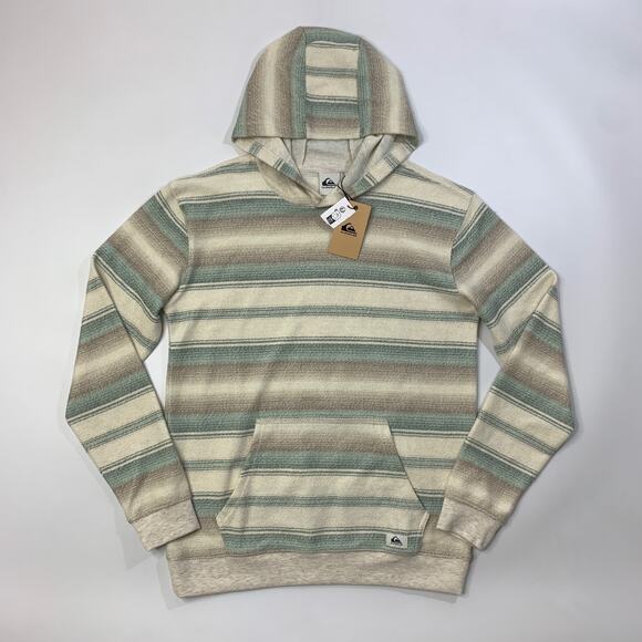 Quiksilver Sweatshirt Boys Youth XL Extra Large Cream Textured Hooded Striped - Picture 2 of 15
